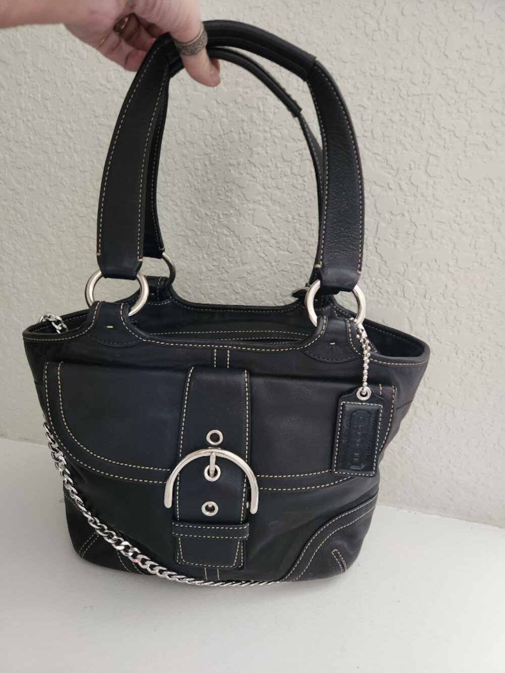 Euc Coach Soho Y2k Black Leather Shoulder Bag Purse